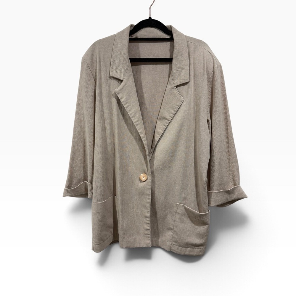 Women's Tan Beige Blazer Medium Lightweight 3/4 Sleeve Single Button Jacket